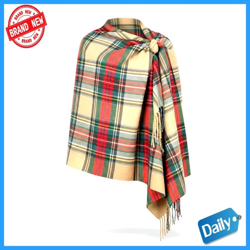 Oversized Tartan Plaid Shawl Wrap - Soft Cashmere Feel Winter Scarf 80x30